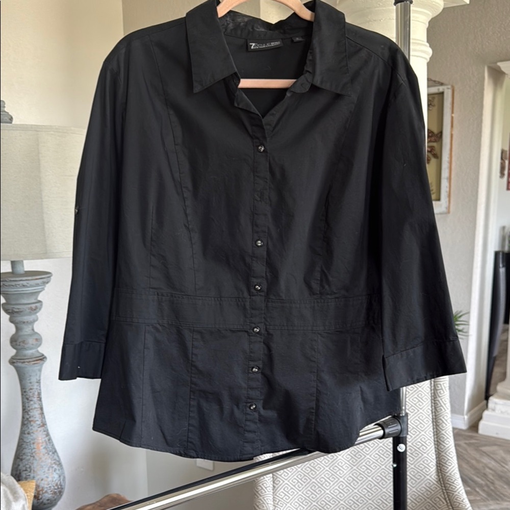 New York & Company Elegant Black Button Down Blouse